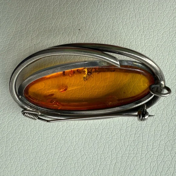 Authentic Baltic Amber and Silver Brooch and Pendant - Picture 2 of 7